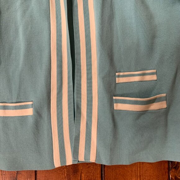 Pendleton Silk Blend Open Front Pastel Blue White Trim Large Women's Cardigan - Picture 5 of 11